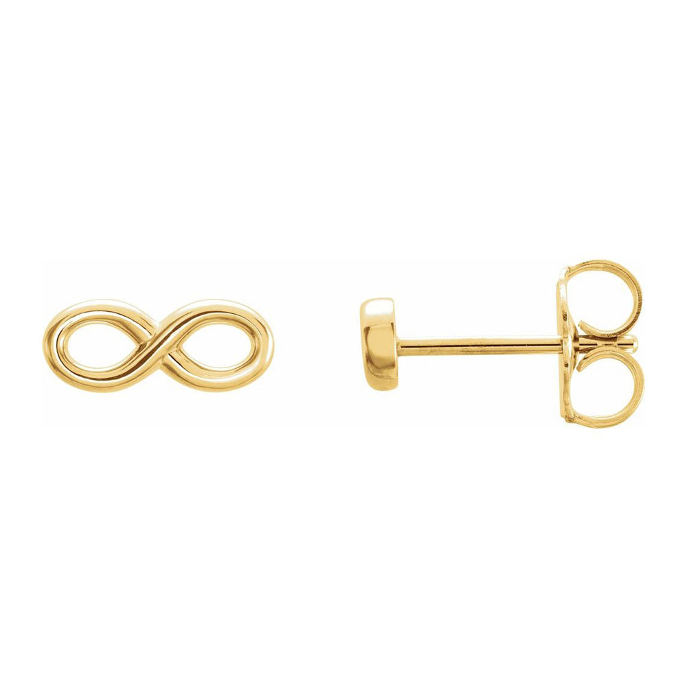 Alternate view of the 14K Yellow, White or Rose Gold Infinity Inspired Post Earrings 3.5x9mm by The Black Bow Jewelry Co.