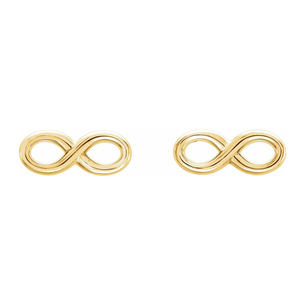 Alternate view of the 14K Yellow Gold Infinity Inspired Post Earrings, 3.5 x 9.0mm by The Black Bow Jewelry Co.