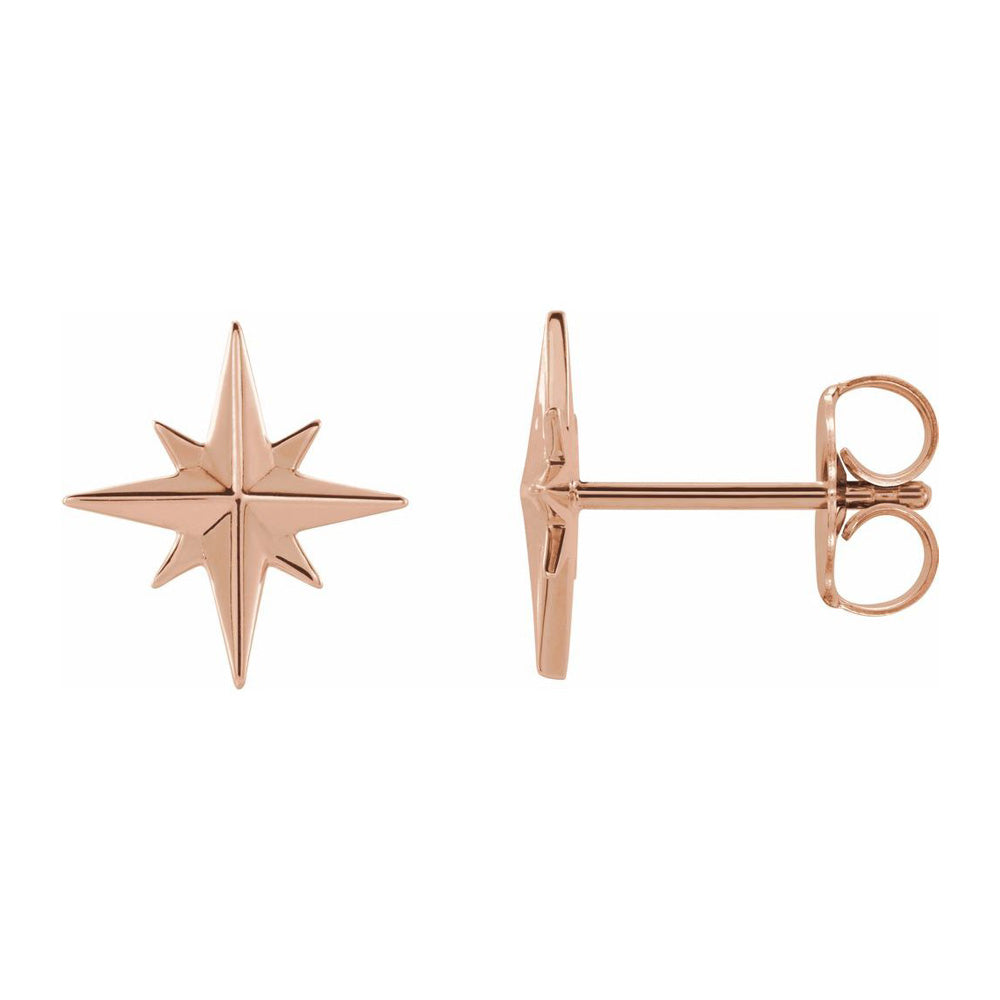 14K Yellow, White or Rose Gold North Star Post Earrings 9.5mm (3/8 In), Item E18516 by The Black Bow Jewelry Co.