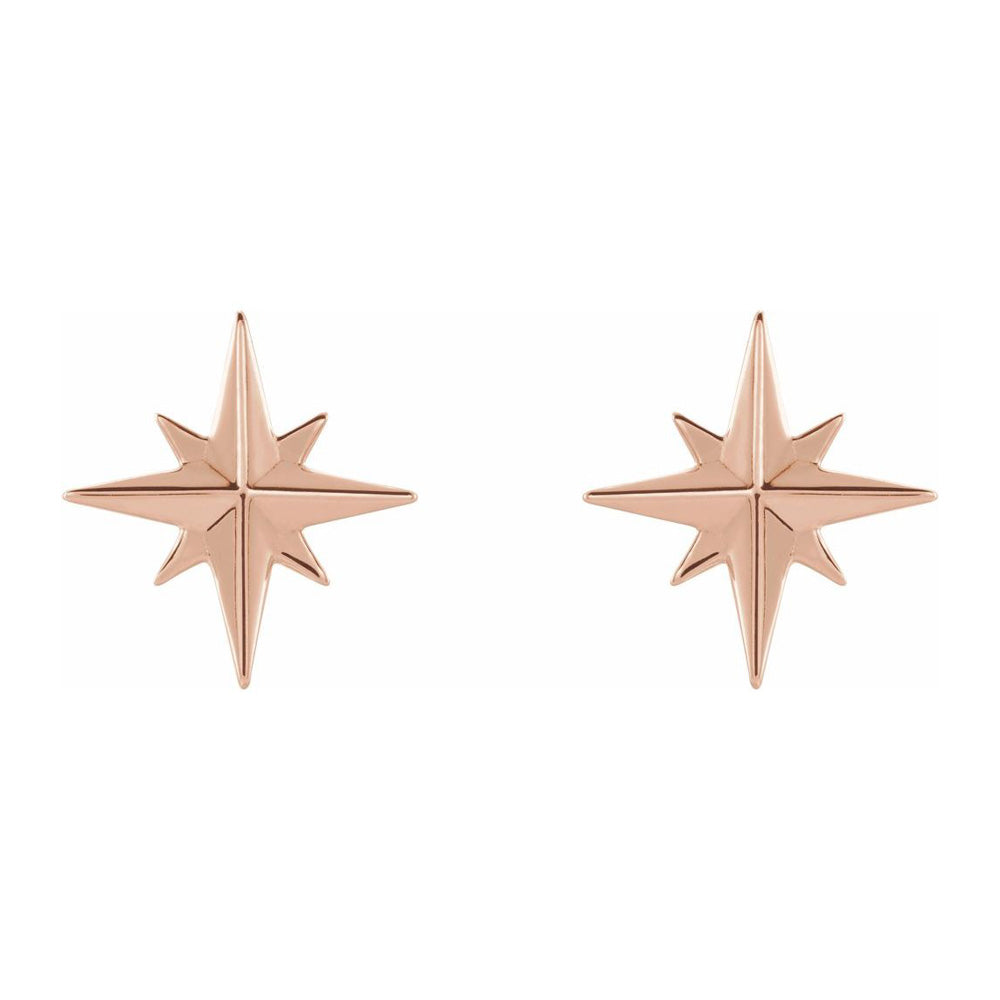 Alternate view of the 14K Rose Gold North Star Post Earrings, 9.5mm (3/8 Inch) by The Black Bow Jewelry Co.