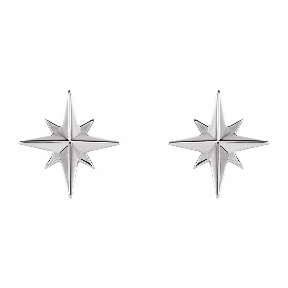 Alternate view of the 14K White Gold North Star Post Earrings, 9.5mm (3/8 Inch) by The Black Bow Jewelry Co.