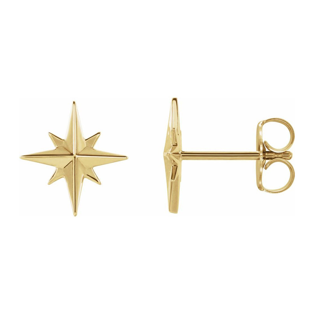 Alternate view of the 14K Yellow, White or Rose Gold North Star Post Earrings 9.5mm (3/8 In) by The Black Bow Jewelry Co.