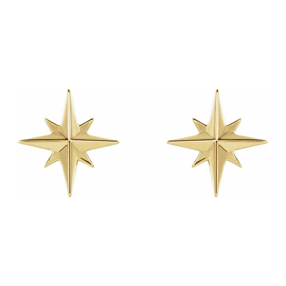 Alternate view of the 14K Yellow Gold North Star Post Earrings, 9.5mm (3/8 Inch) by The Black Bow Jewelry Co.