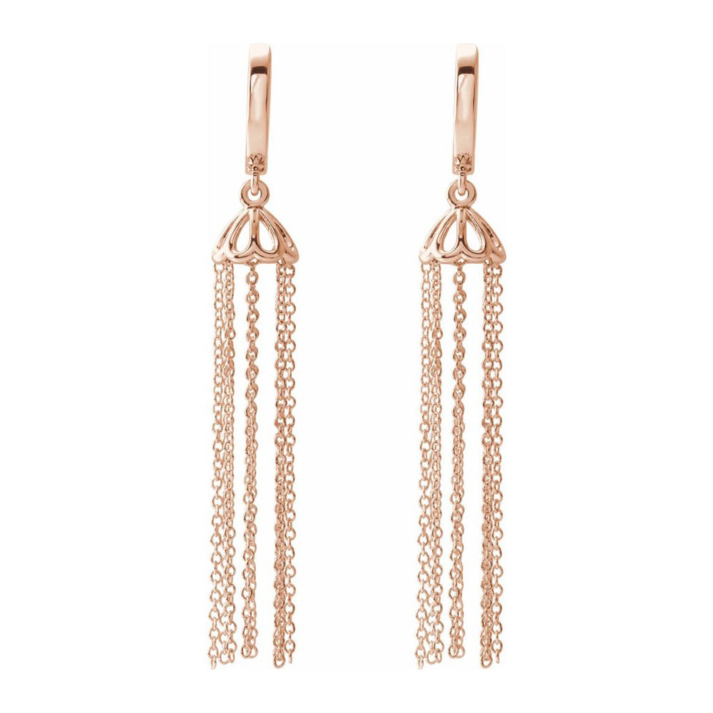 Alternate view of the 14K Rose Gold Hinged Hoop Chain Tassel Earrings, 53mm by The Black Bow Jewelry Co.