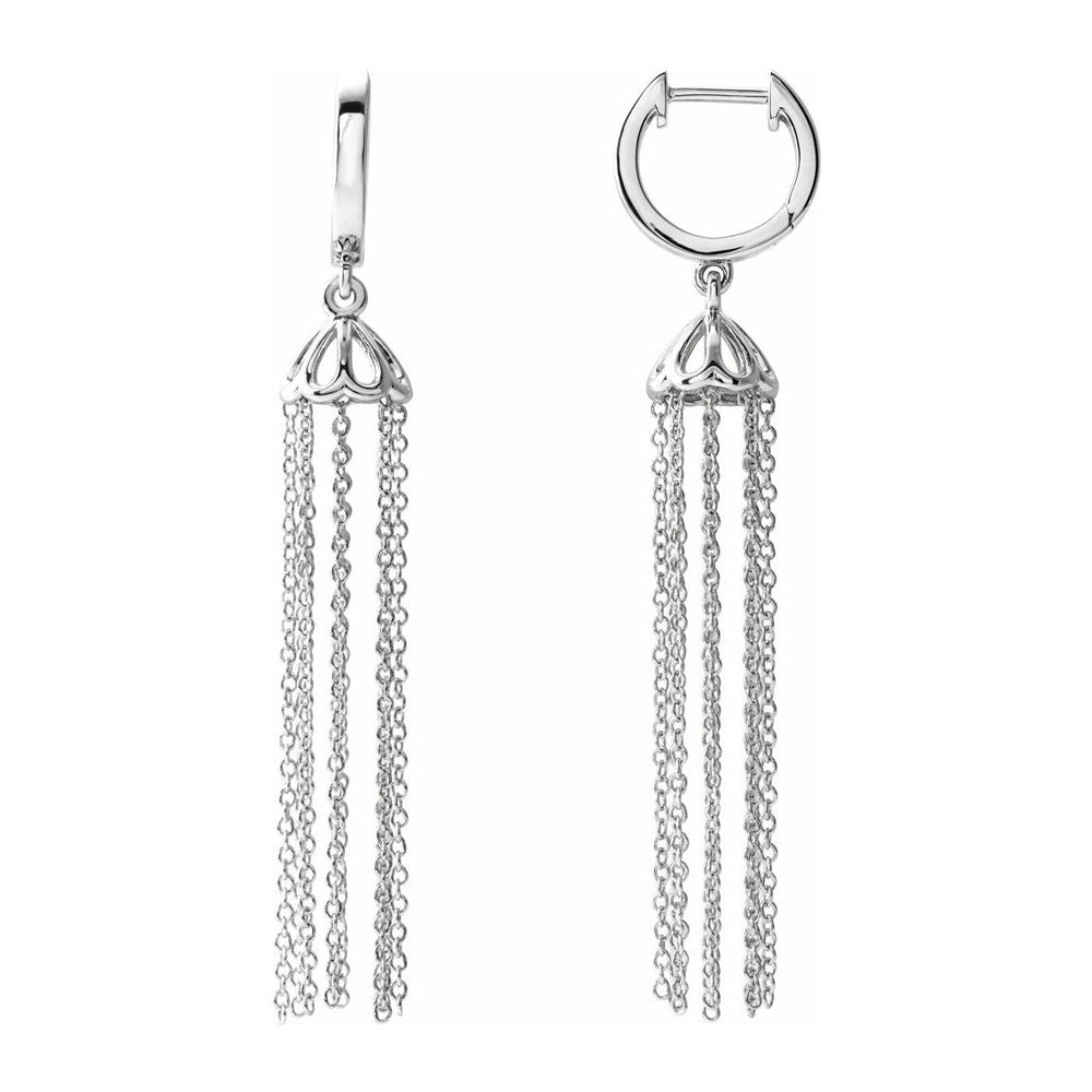 Alternate view of the 14K Yellow, White or Rose Gold Hinged Hoop Chain Tassel Earrings 53mm by The Black Bow Jewelry Co.