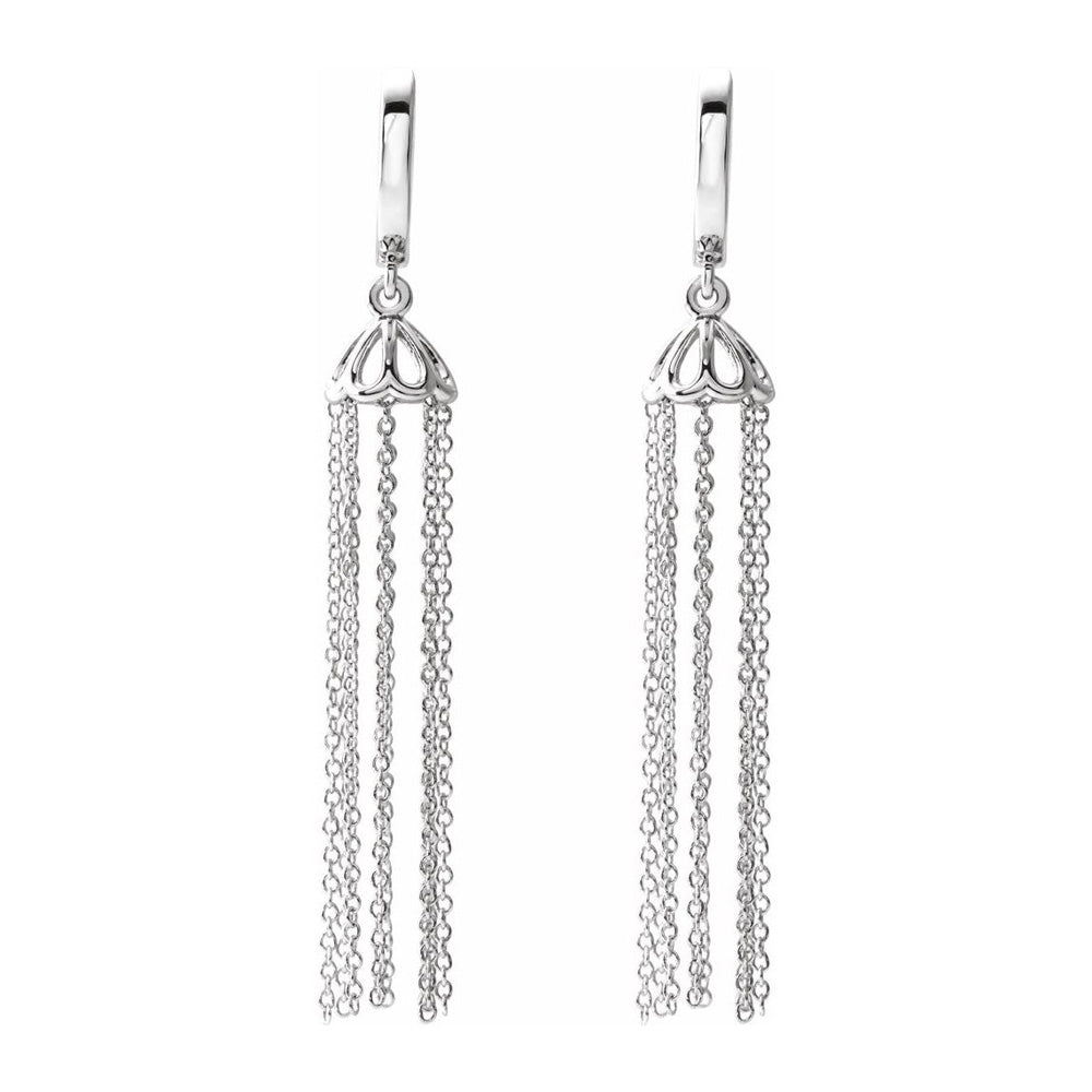 Alternate view of the 14K White Gold Hinged Hoop Chain Tassel Earrings, 53mm by The Black Bow Jewelry Co.