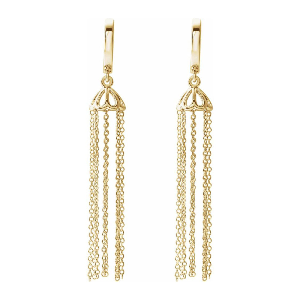 Alternate view of the 14K Yellow Gold Hinged Hoop Chain Tassel Earrings, 53mm by The Black Bow Jewelry Co.