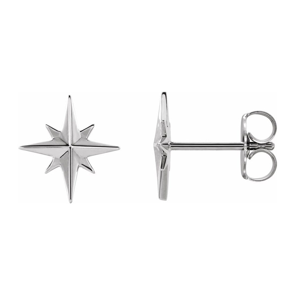 Platinum North Star Post Earrings, 9.5mm (3/8 Inch), Item E18518 by The Black Bow Jewelry Co.