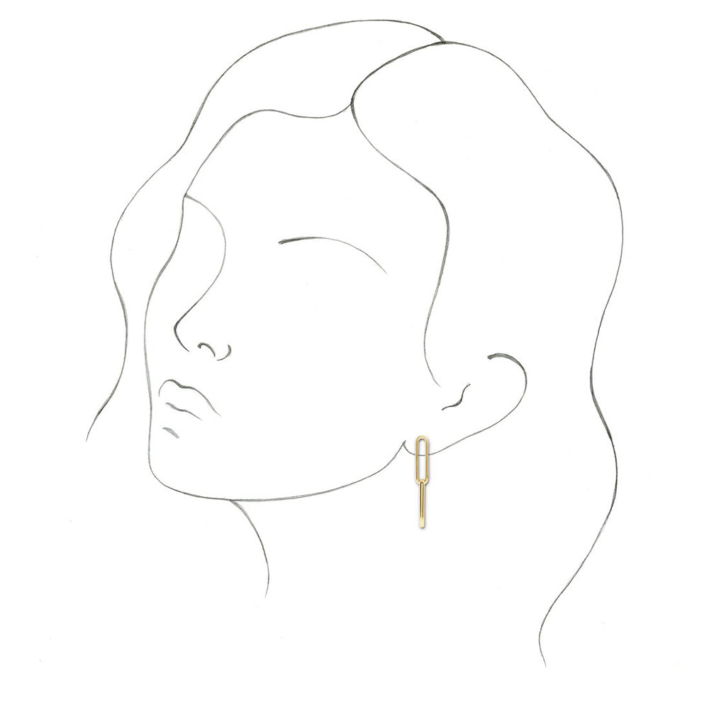Alternate view of the 14K Yellow Gold Elongated Flat Link Dangle Post Earrings, 5 x 34mm by The Black Bow Jewelry Co.
