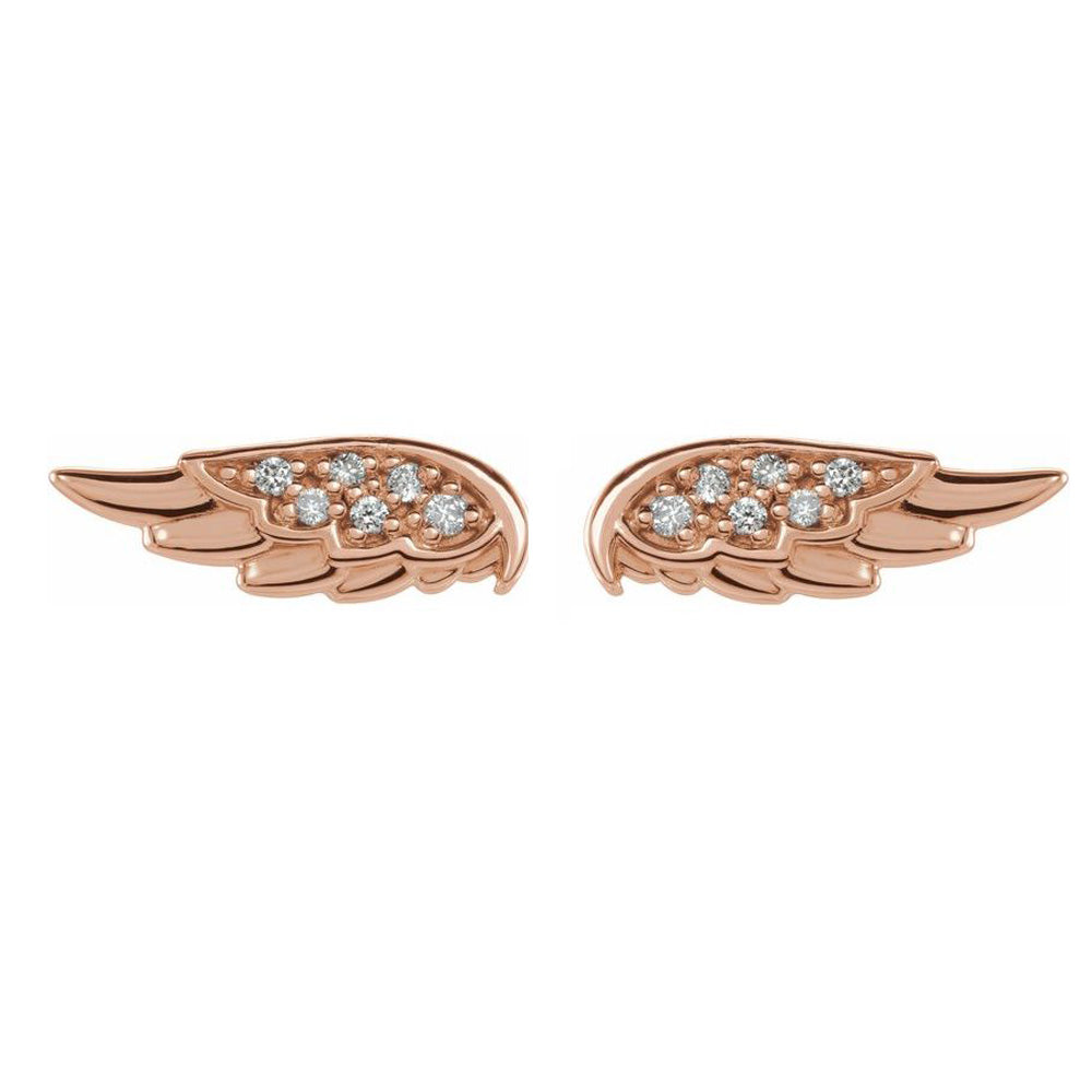 14K Gold .03 CTW Diamond (I1, G-H) Angel Wing Post Earrings, 4 x 11mm, Item E18530 by The Black Bow Jewelry Co.