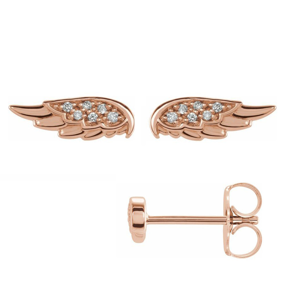 Alternate view of the 14K Rose Gold .03 CTW Diamond Angel Wing Post Earrings, 4 x 11mm by The Black Bow Jewelry Co.