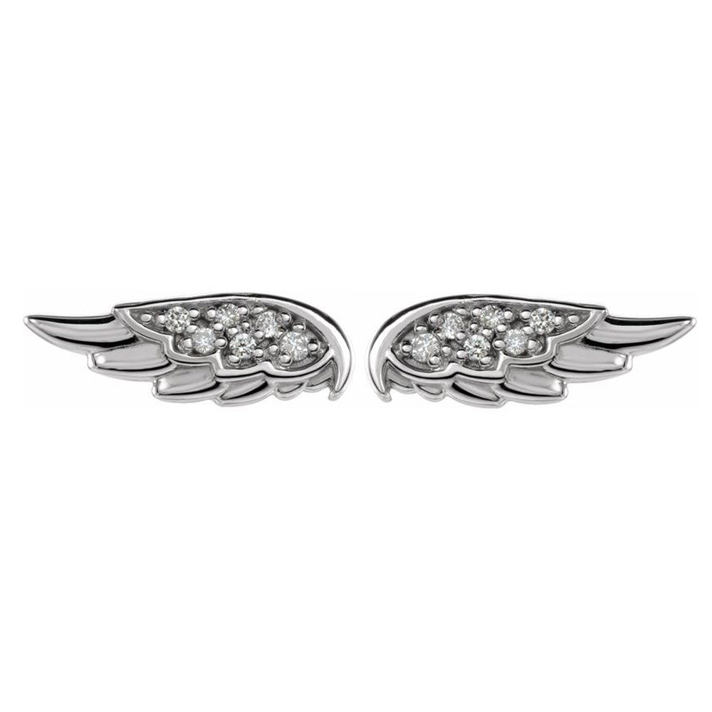 Alternate view of the 14K Gold .03 CTW Diamond (I1, G-H) Angel Wing Post Earrings, 4 x 11mm by The Black Bow Jewelry Co.