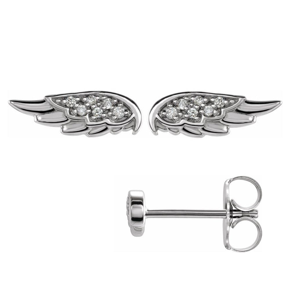 Alternate view of the 14K White Gold .03 CTW Diamond Angel Wing Post Earrings, 4 x 11mm by The Black Bow Jewelry Co.