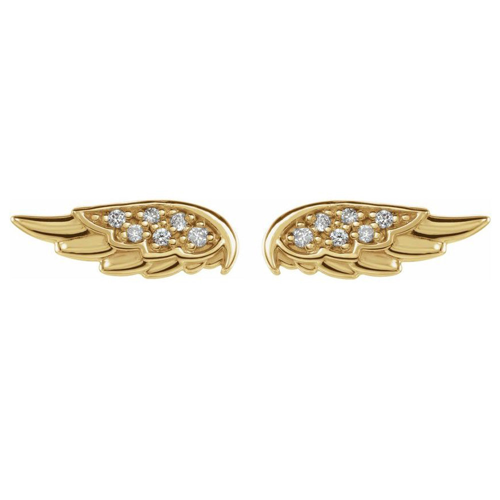 Alternate view of the 14K Gold .03 CTW Diamond (I1, G-H) Angel Wing Post Earrings, 4 x 11mm by The Black Bow Jewelry Co.