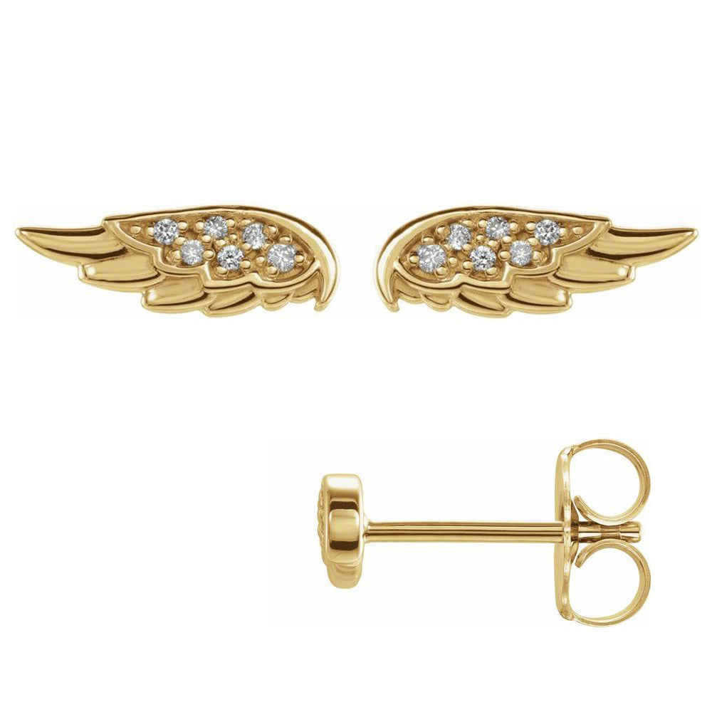 Alternate view of the 14K Yellow Gold .03 CTW Diamond Angel Wing Post Earrings, 4 x 11mm by The Black Bow Jewelry Co.