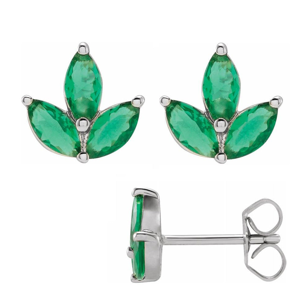Alternate view of the 14K White Gold Natural Emerald Cluster Earrings, 8 x 8.25mm by The Black Bow Jewelry Co.