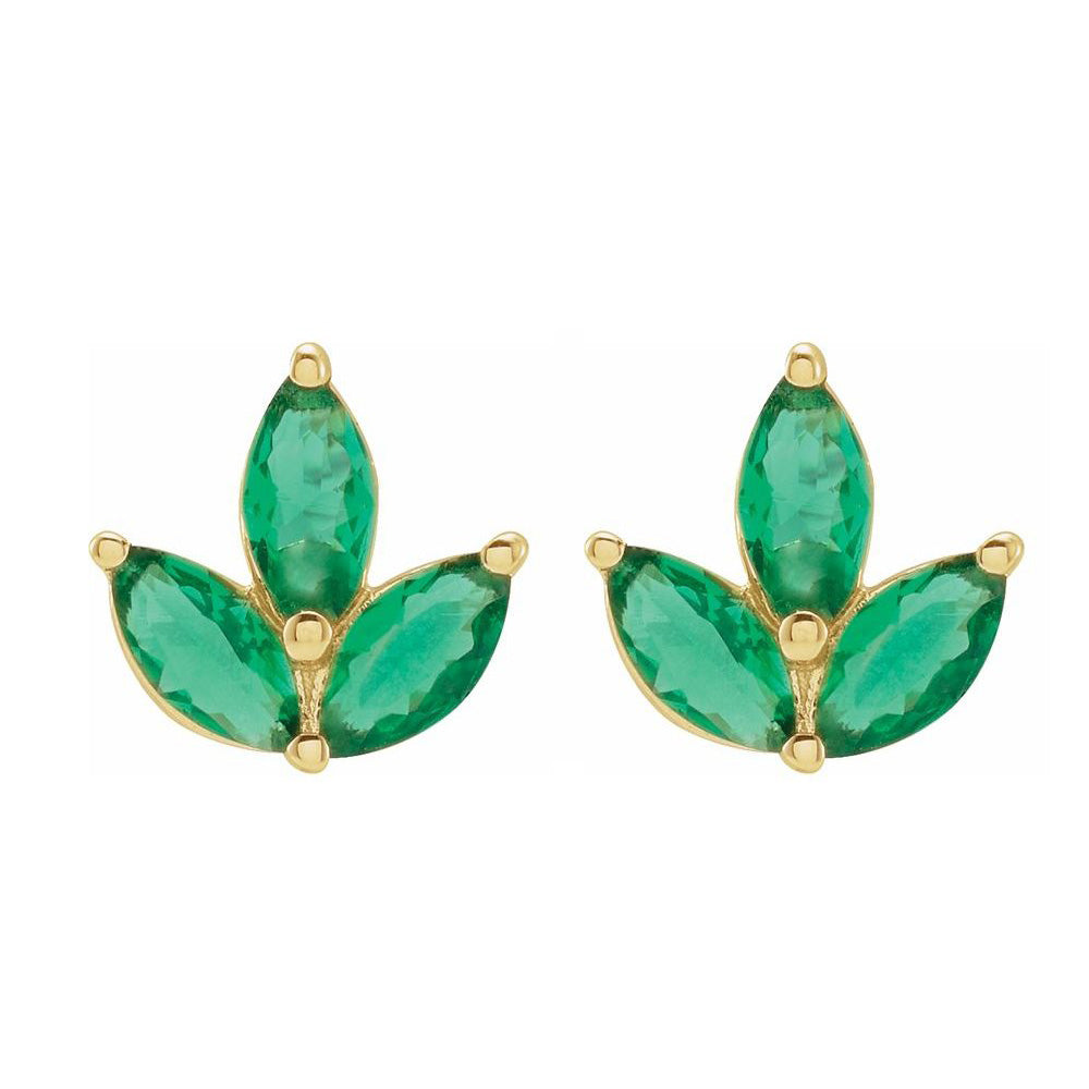 Alternate view of the 14K Yellow or White Gold Natural Emerald Cluster Earrings, 8 x 8.25mm by The Black Bow Jewelry Co.
