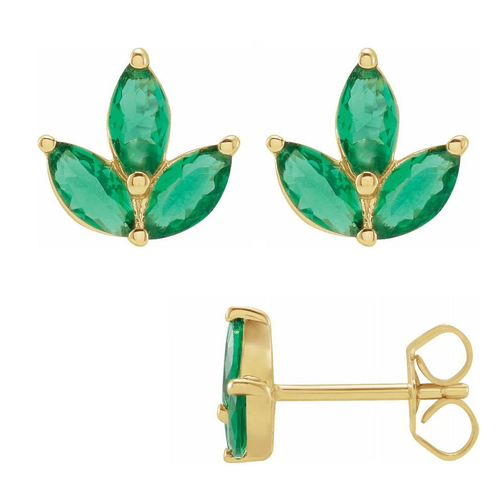 Alternate view of the 14K Yellow Gold Natural Emerald Cluster Earrings, 8 x 8.25mm by The Black Bow Jewelry Co.