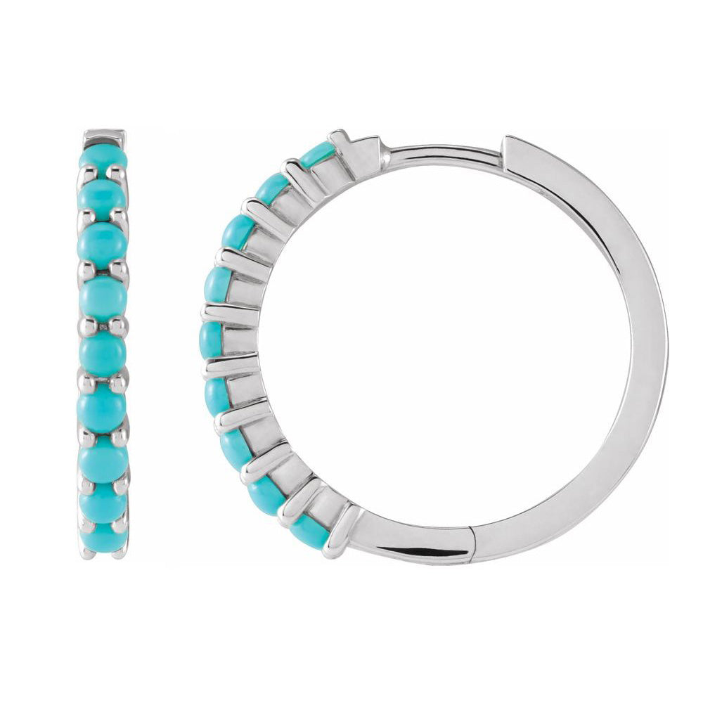 Alternate view of the 14K White Gold Turquoise Hinged Huggie Hoop Earrings, 2 x 12mm by The Black Bow Jewelry Co.