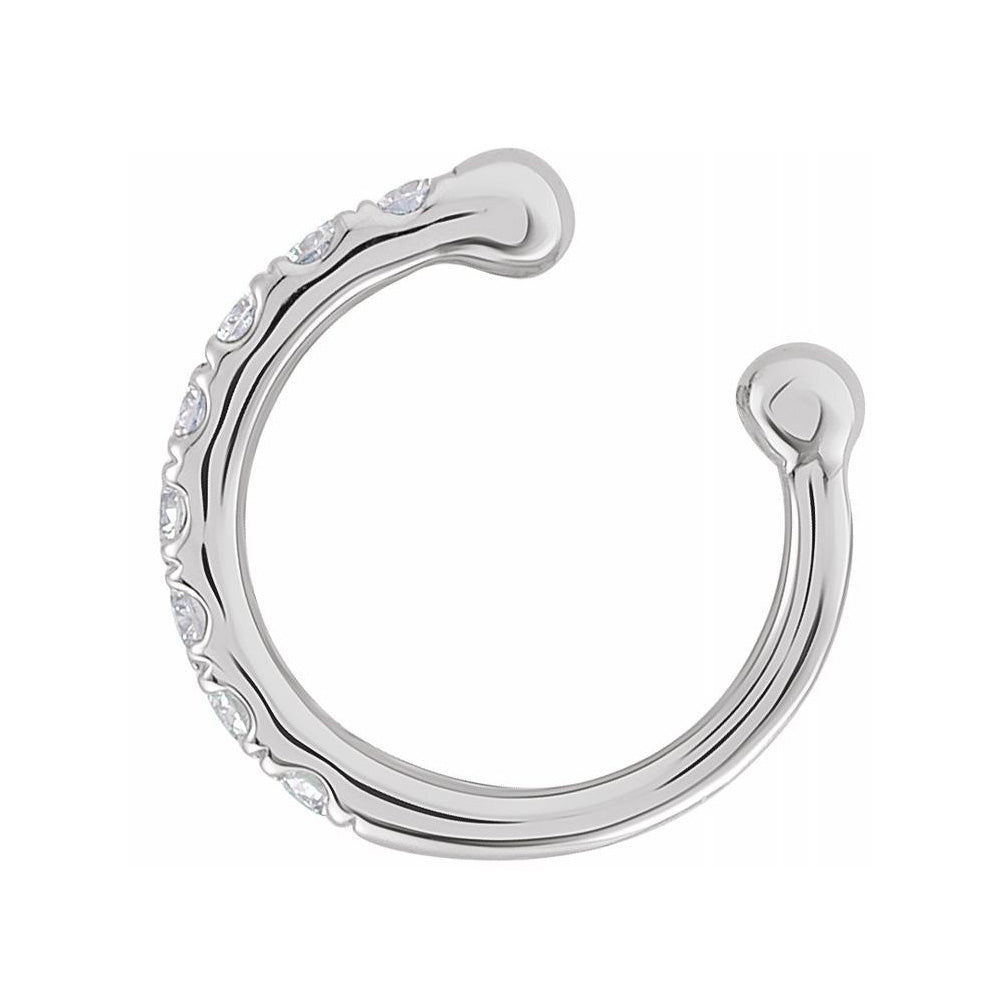 Alternate view of the Single, 14K White Gold 1/6 CTW Diamond Ear Cuff Earring, 2.25 x 12mm by The Black Bow Jewelry Co.