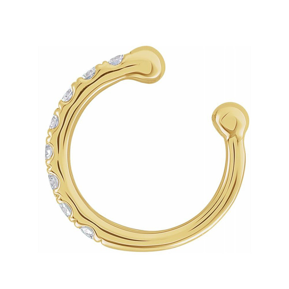 Alternate view of the Single, 14K Yellow Gold 1/6 CTW Diamond Ear Cuff Earring, 2.25 x 12mm by The Black Bow Jewelry Co.