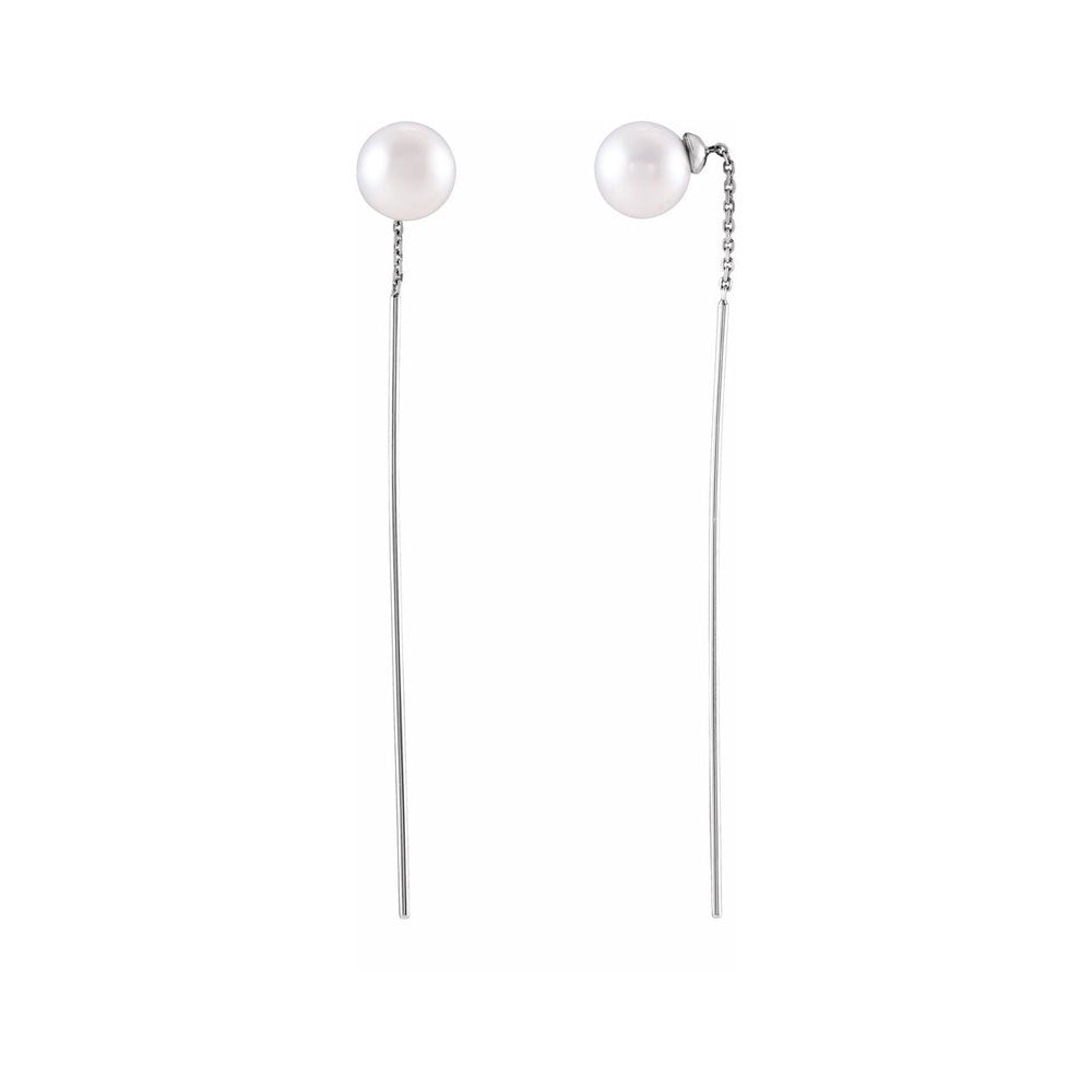 Alternate view of the 14K White Gold FW Cultured Pearl Threader Earrings, 6-6.5 x 59mm by The Black Bow Jewelry Co.