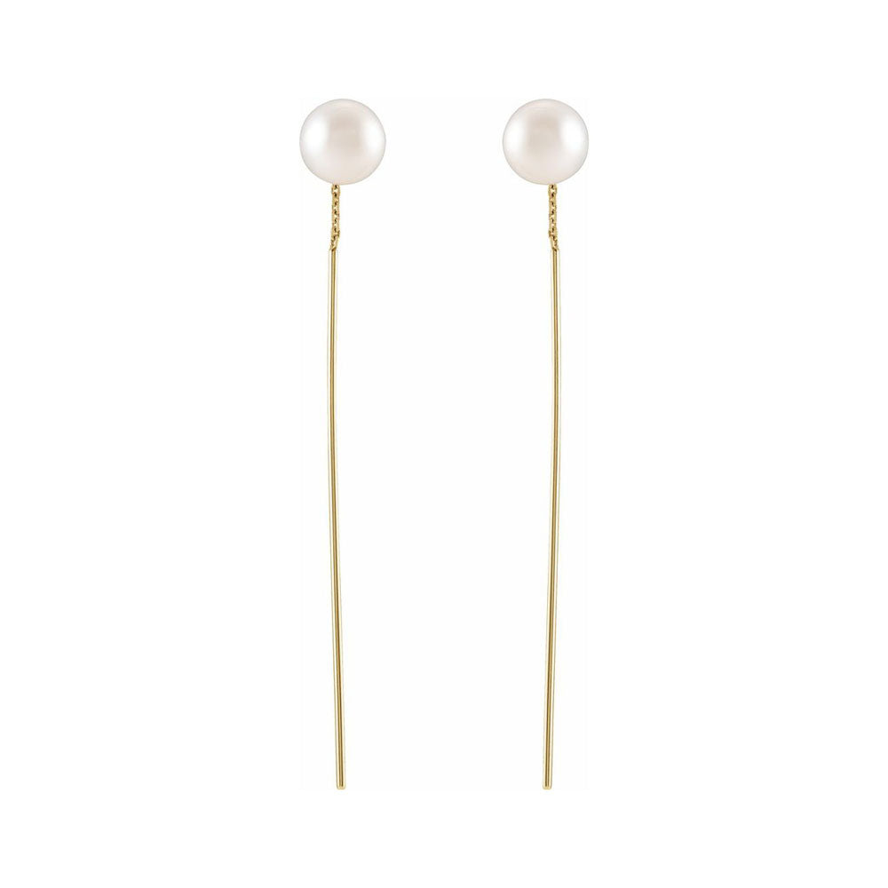 Alternate view of the 14K Yellow or White Gold FW Cultured Pearl Threader Earrings, 59mm by The Black Bow Jewelry Co.