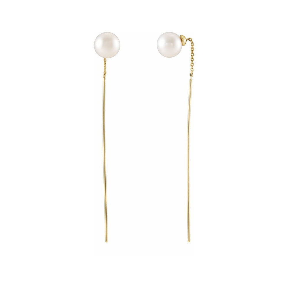 Alternate view of the 14K Yellow Gold FW Cultured Pearl Threader Earrings, 6-6.5 x 59mm by The Black Bow Jewelry Co.