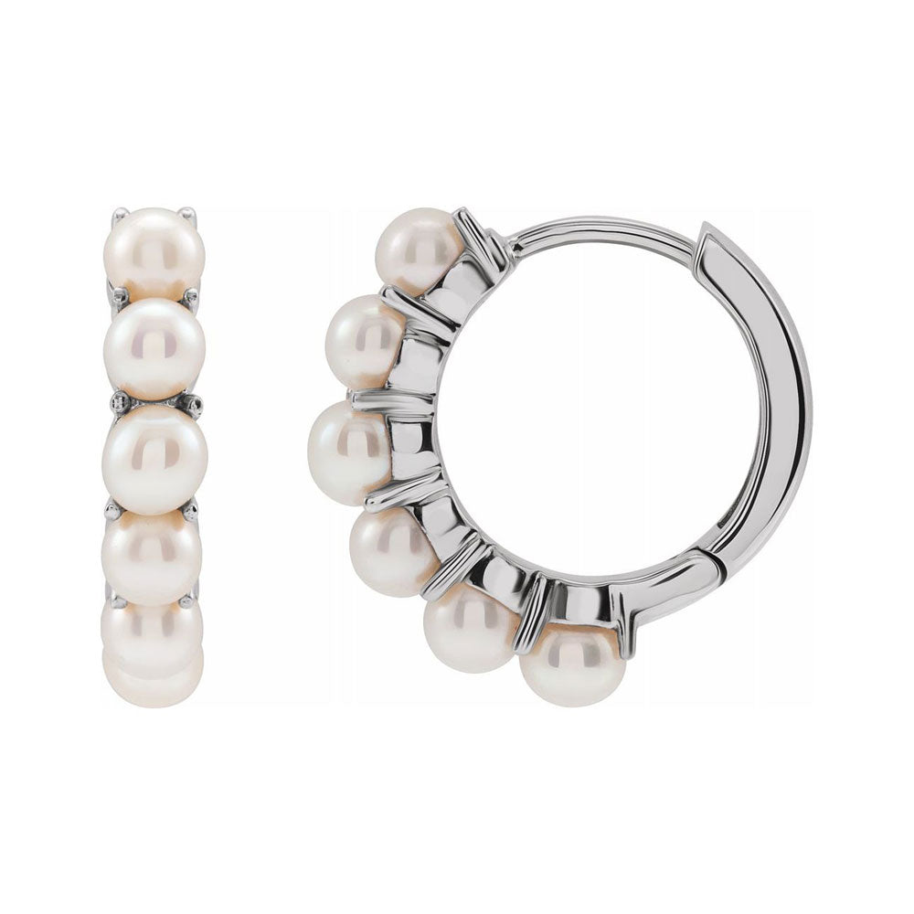 14K Yellow or White Gold FW Cultured Pearl Huggie Hoop Earrings 15.5mm, Item E18541 by The Black Bow Jewelry Co.
