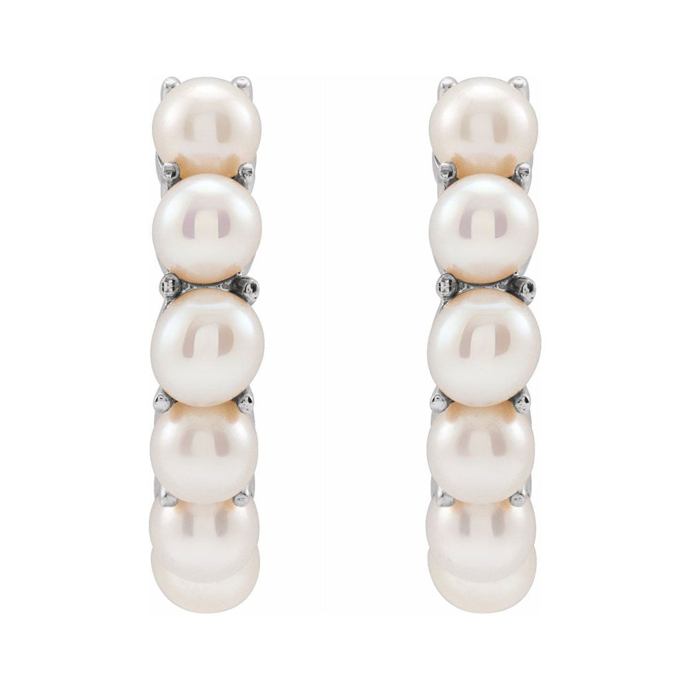 Alternate view of the 14K Yellow or White Gold FW Cultured Pearl Huggie Hoop Earrings 15.5mm by The Black Bow Jewelry Co.