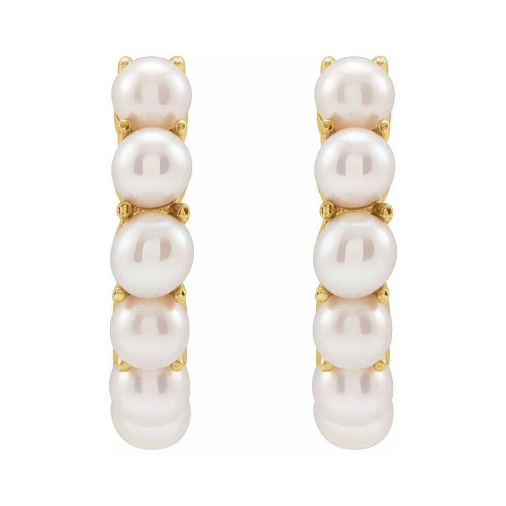Alternate view of the 14K Yellow Gold Freshwater Cultured Pearl Huggie Hoop Earrings, 15.5mm by The Black Bow Jewelry Co.