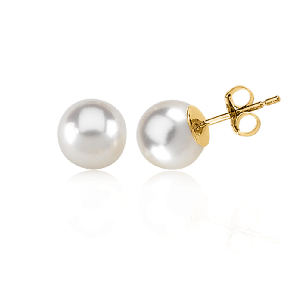 7mm White Akoya Cultured Pearl and 14k Yellow Gold Stud Earrings, Item E8311-7 by The Black Bow Jewelry Co.
