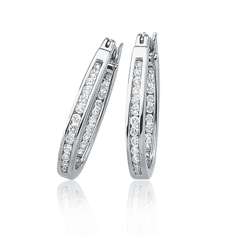 1/2 Cttw, Channel Set Diamond Hoops - 14k White Gold, Item E8315-14KW-050 by The Black Bow Jewelry Co.