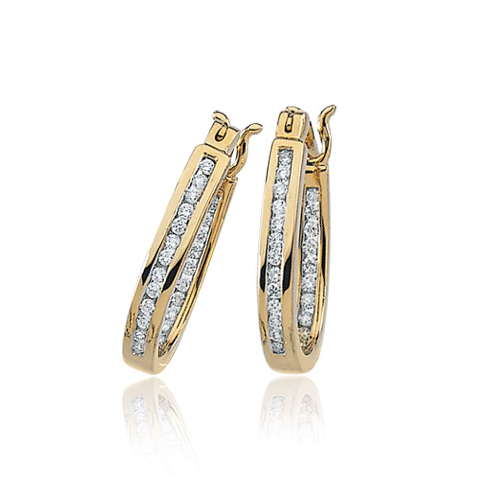 1/3 Cttw, Channel Set Diamond Hoops - 14k Yellow Gold, Item E8315-14KY-033 by The Black Bow Jewelry Co.