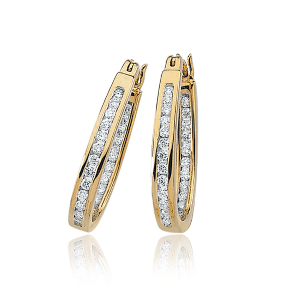 1/2 Cttw, Channel Set Diamond Hoops - 14k Yellow Gold, Item E8315-14KY-050 by The Black Bow Jewelry Co.