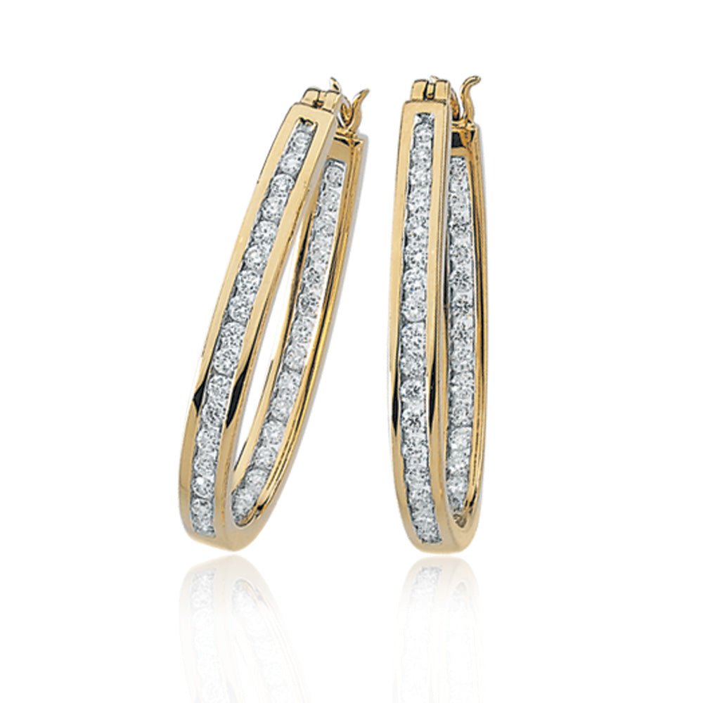 1 Cttw, Channel Set Diamond Hoops - 14k Yellow Gold, Item E8315-14KY-100 by The Black Bow Jewelry Co.