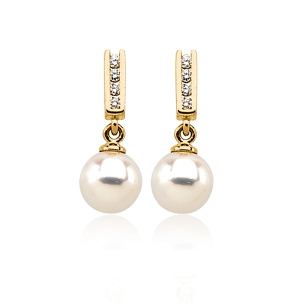 14k Yellow Gold Akoya Cultured Pearl &amp; 1/8 Ctw Diamond Earrings, Item E8316 by The Black Bow Jewelry Co.