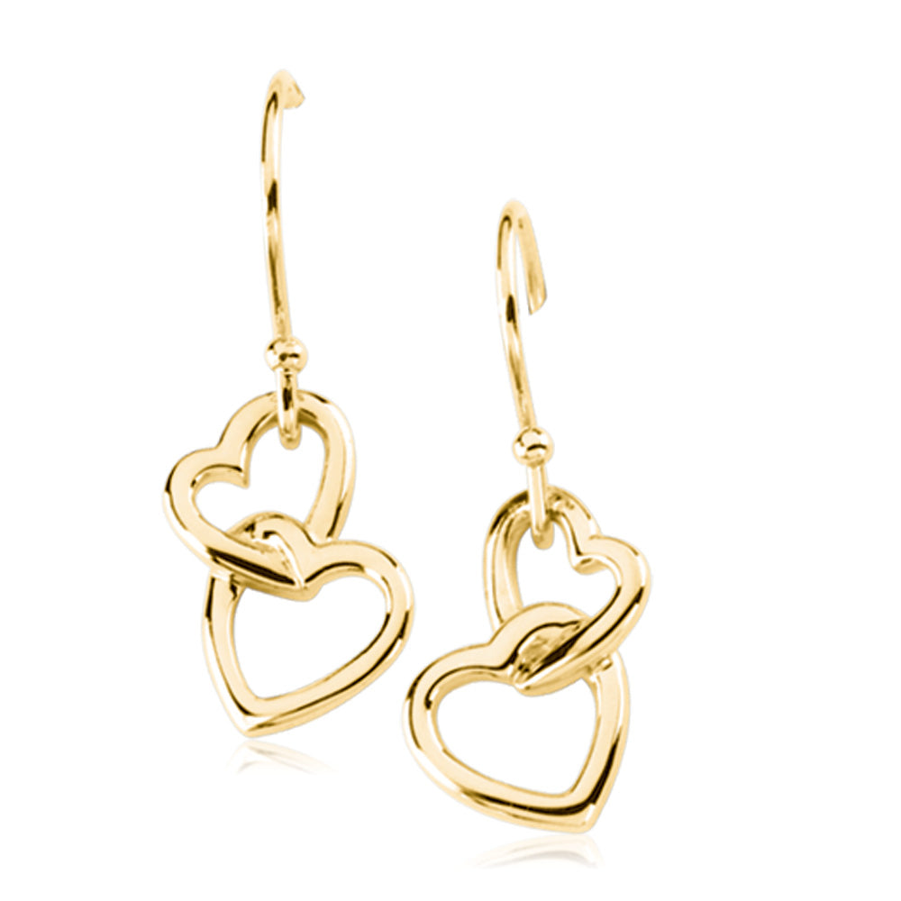 Two Heart Earrings, 14k Yellow Gold, Item E8413 by The Black Bow Jewelry Co.