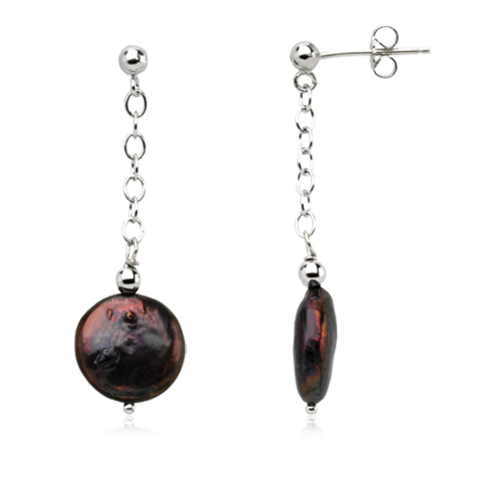 12-13mm Black Freshwater Cultured Coin Pearl Sterling Silver Earrings, Item E8420 by The Black Bow Jewelry Co.