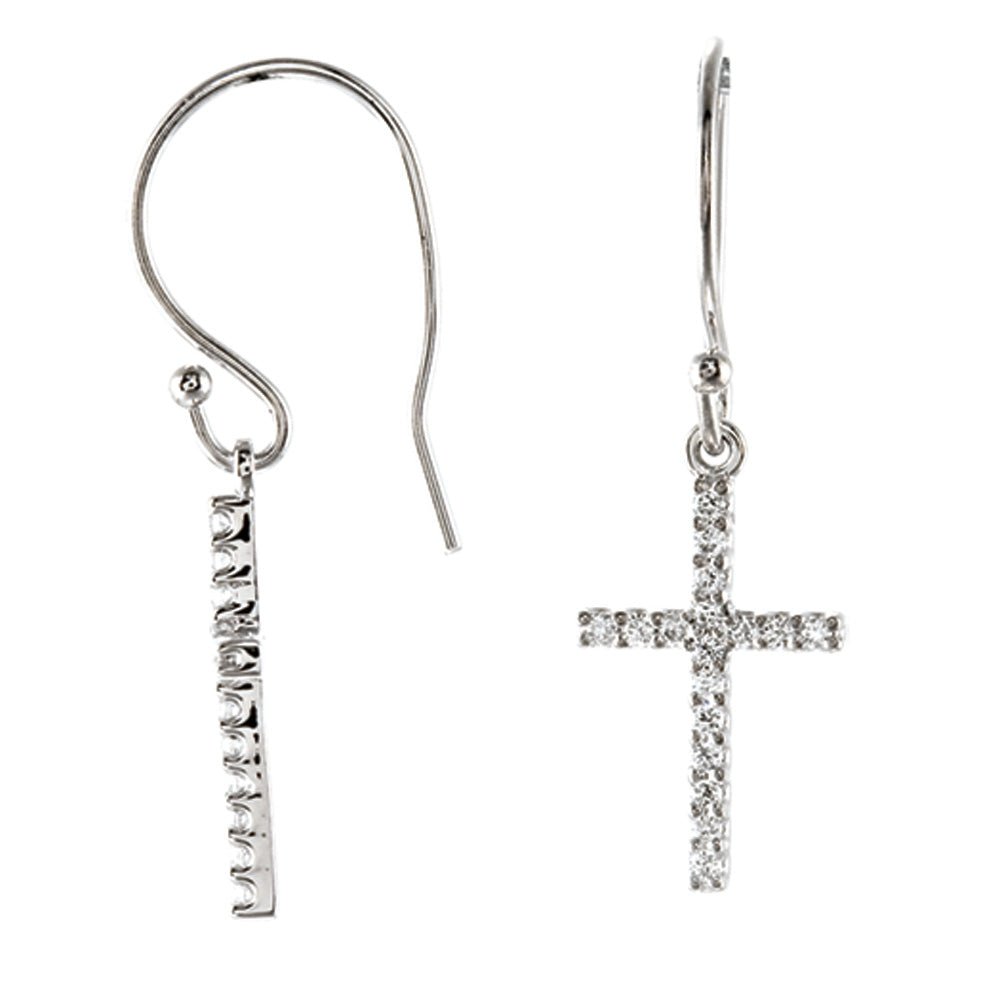 1/6 cttw Diamond Petite Cross Earring in 14k White Gold, Item E8822 by The Black Bow Jewelry Co.
