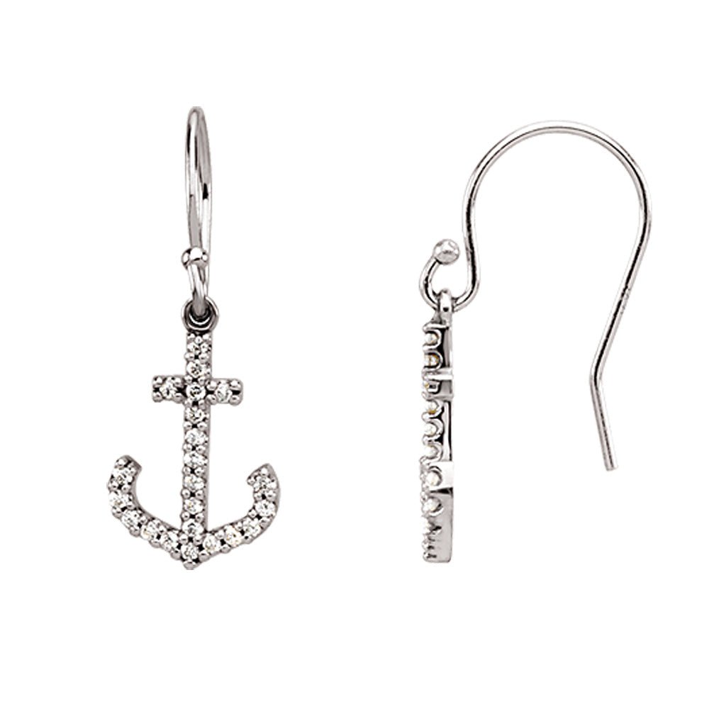 1/5 cttw Diamond Anchor Earrings in 14k White Gold, Item E8824 by The Black Bow Jewelry Co.