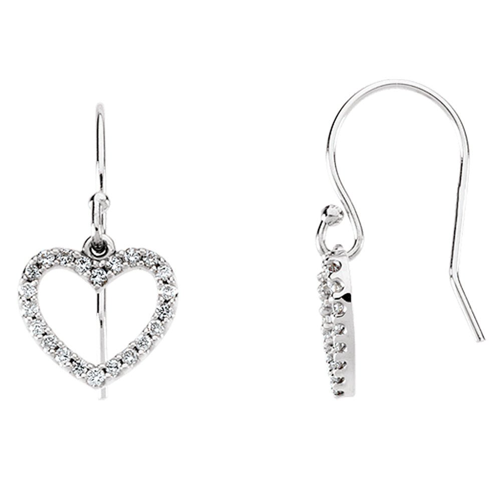 1/5 cttw Diamond Heart Earrings in 14k White Gold, Item E8825 by The Black Bow Jewelry Co.