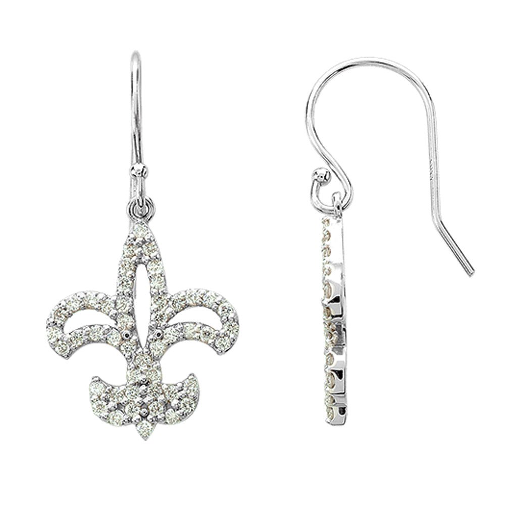 1/2 cttw Diamond Fleur-De-Lis Earrings in 14k White Gold, Item E8828 by The Black Bow Jewelry Co.