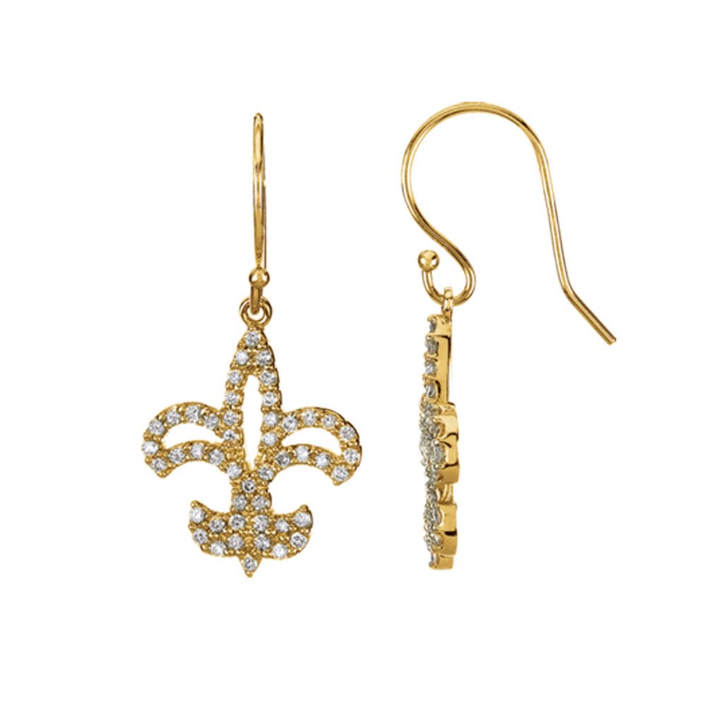 1/2 cttw Diamond Fleur-De-Lis Earrings in 14k Yellow Gold, Item E8829 by The Black Bow Jewelry Co.