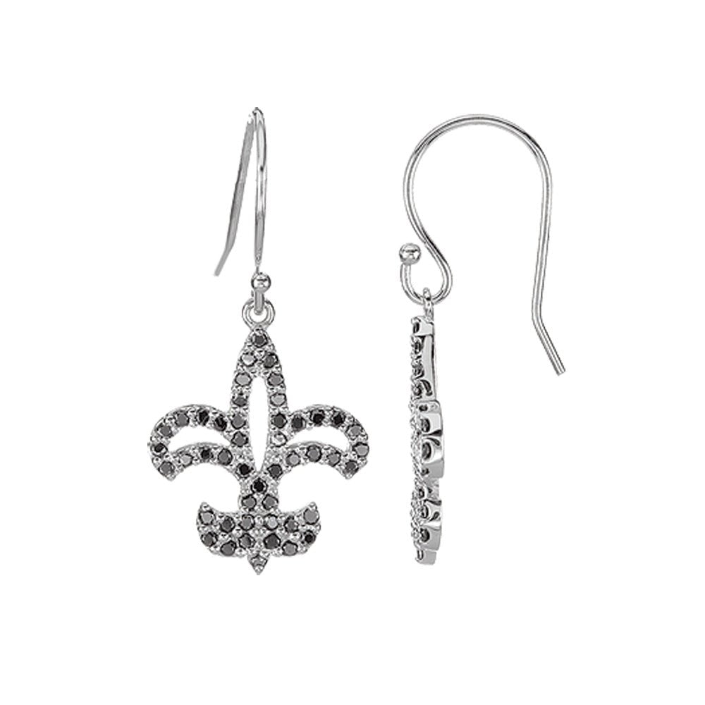1/2 cttw Black Diamond Fleur-De-Lis Earrings in 14k White Gold, Item E8830 by The Black Bow Jewelry Co.