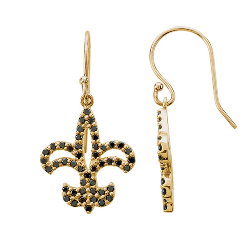 1/2 cttw Black Diamond Fleur-De-Lis Earrings in 14k Yellow Gold, Item E8831 by The Black Bow Jewelry Co.