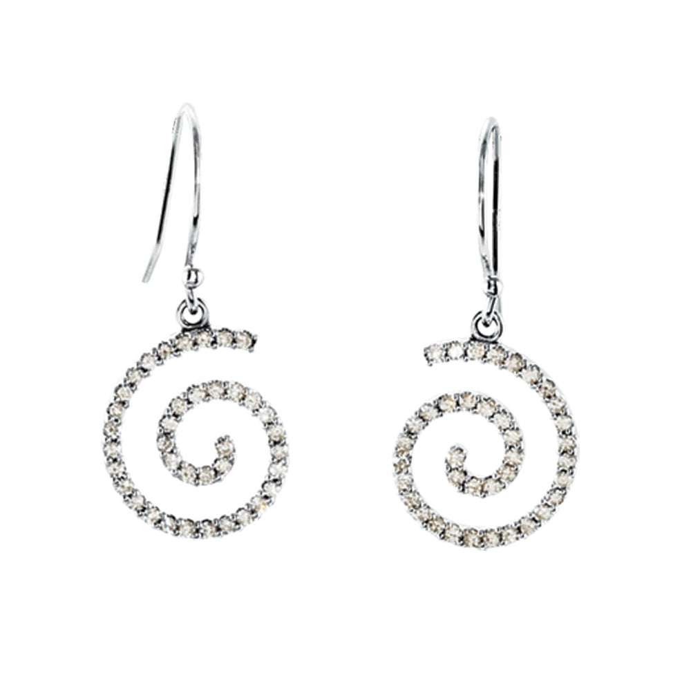 3/8 cttw Diamond Spiral Earrings in 14k White Gold, Item E8832 by The Black Bow Jewelry Co.