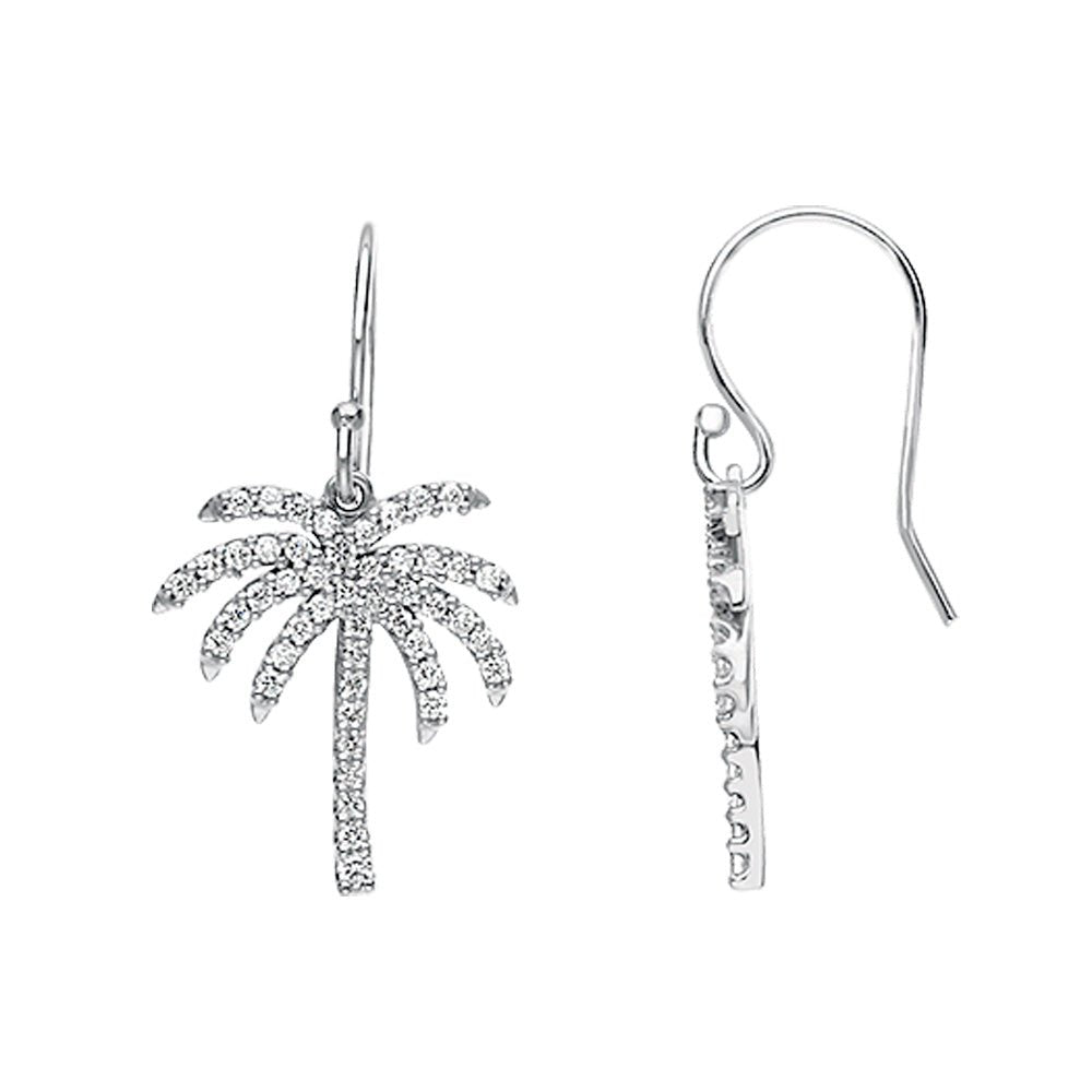 1/2 cttw Diamond Palm Tree Earrings in 14k White Gold, Item E8835 by The Black Bow Jewelry Co.