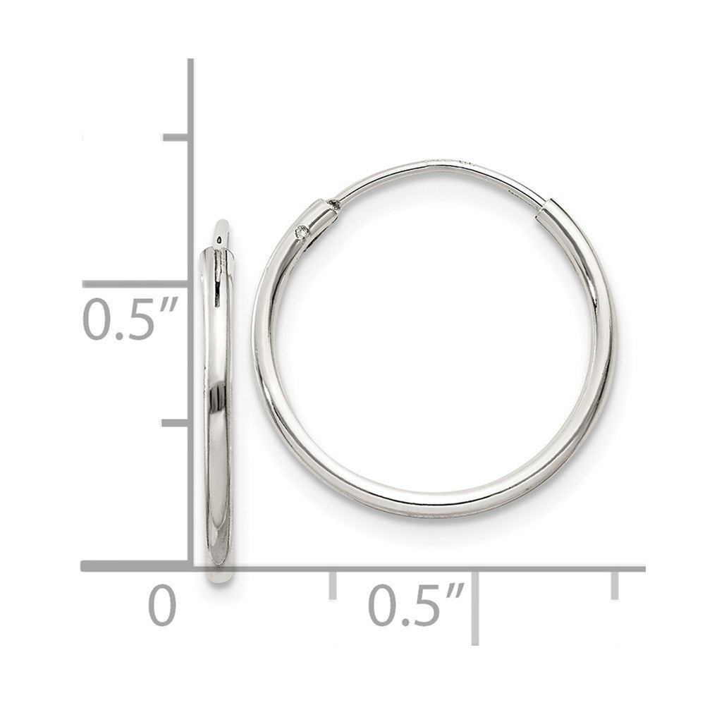 Alternate view of the 1.3mm, Sterling Silver, Endless Hoop Earrings - 16mm (5/8 Inch) by The Black Bow Jewelry Co.