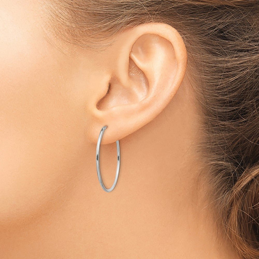 Alternate view of the 1.3mm, Sterling Silver, Endless Hoop Earrings - 30mm (1 1/8 Inch) by The Black Bow Jewelry Co.